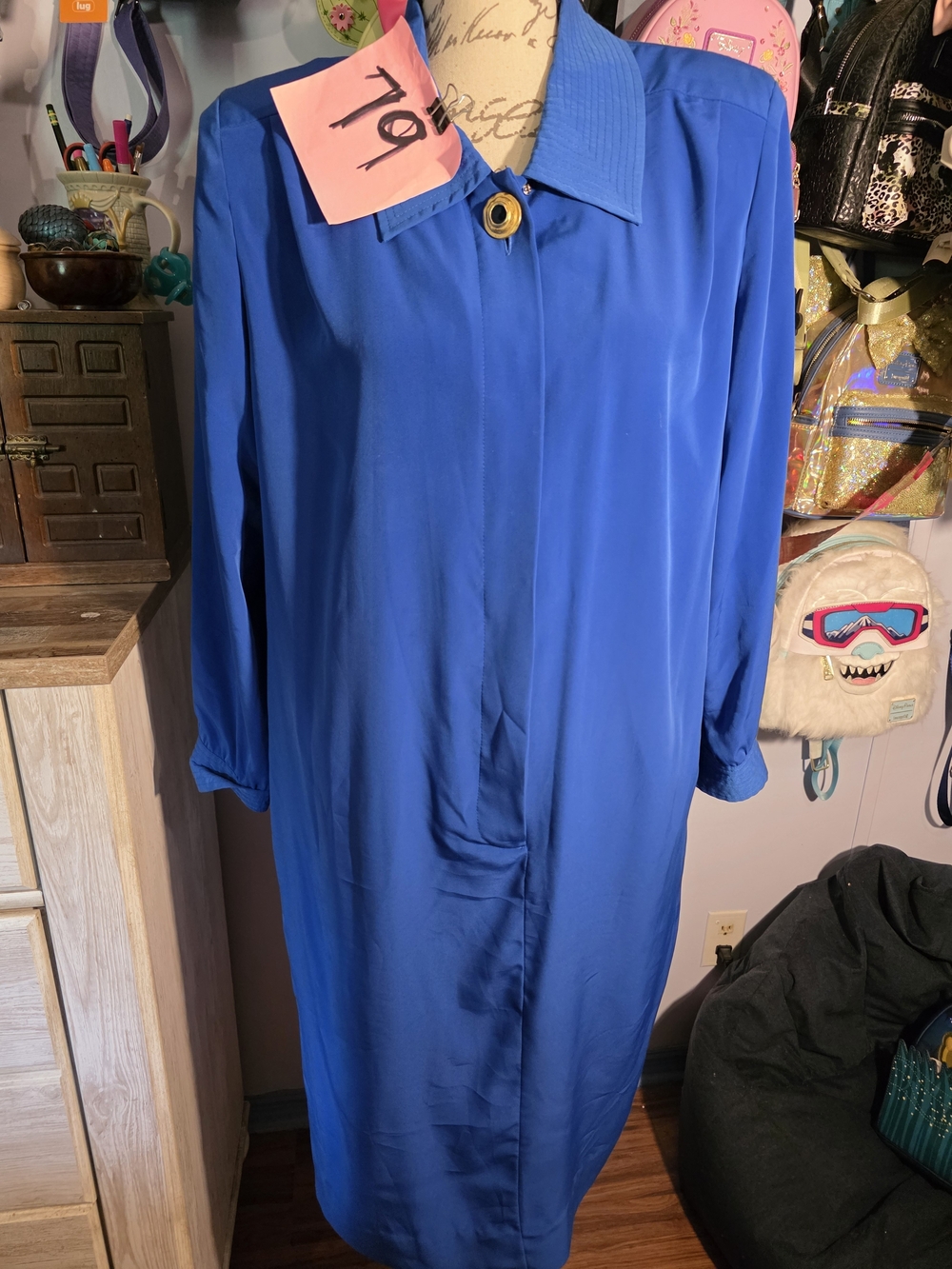 Liz Claiborne Blue Vintage Dress Shoulders Pads Size 14 80s